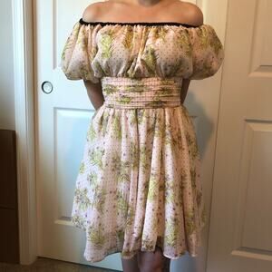 J ING Women's Antoinette Multicolor Pink Floral Ruffled Mini Dress Size Small